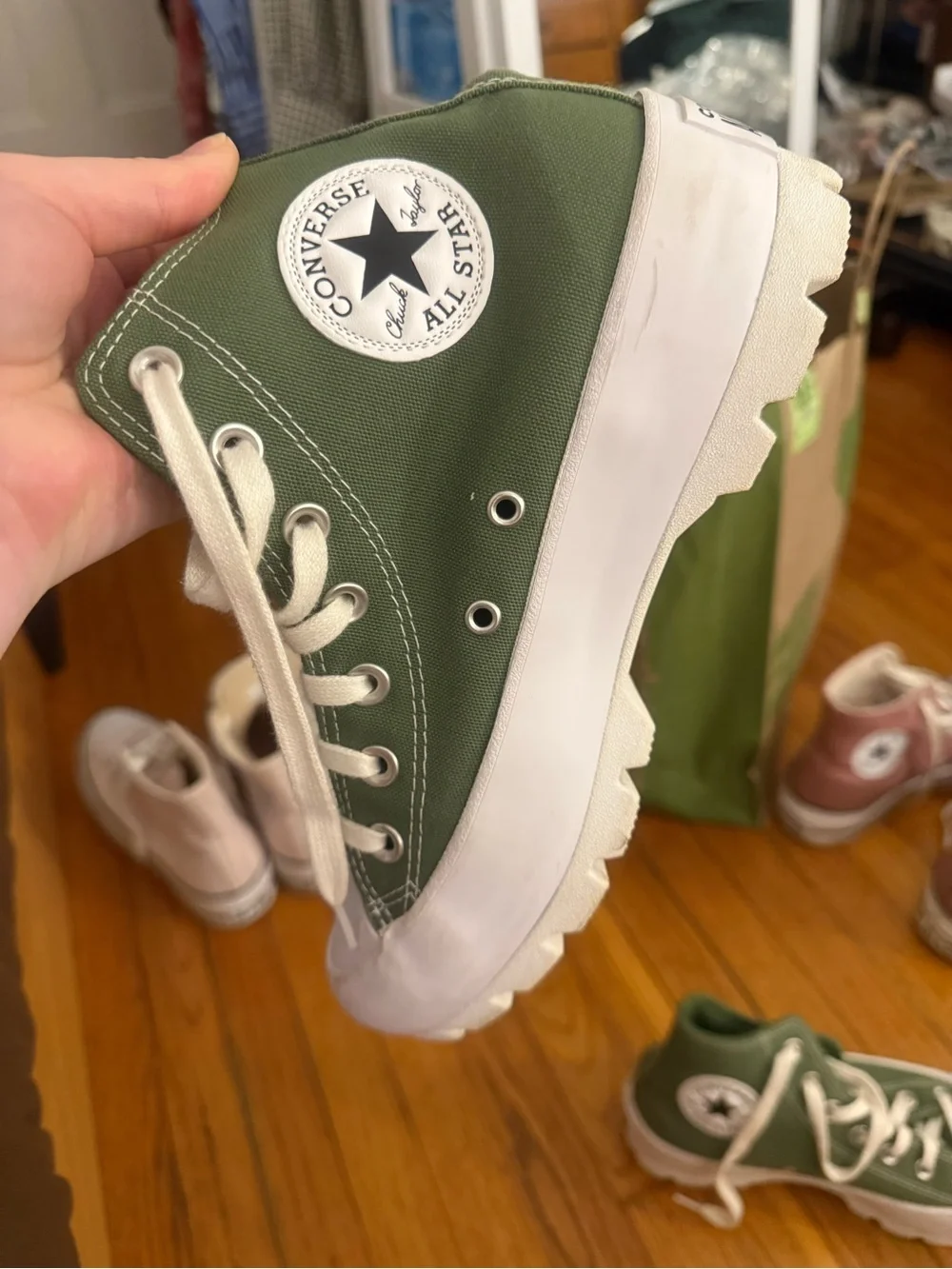 Converse Sage Green High-Top Platform Lugged Sneakers